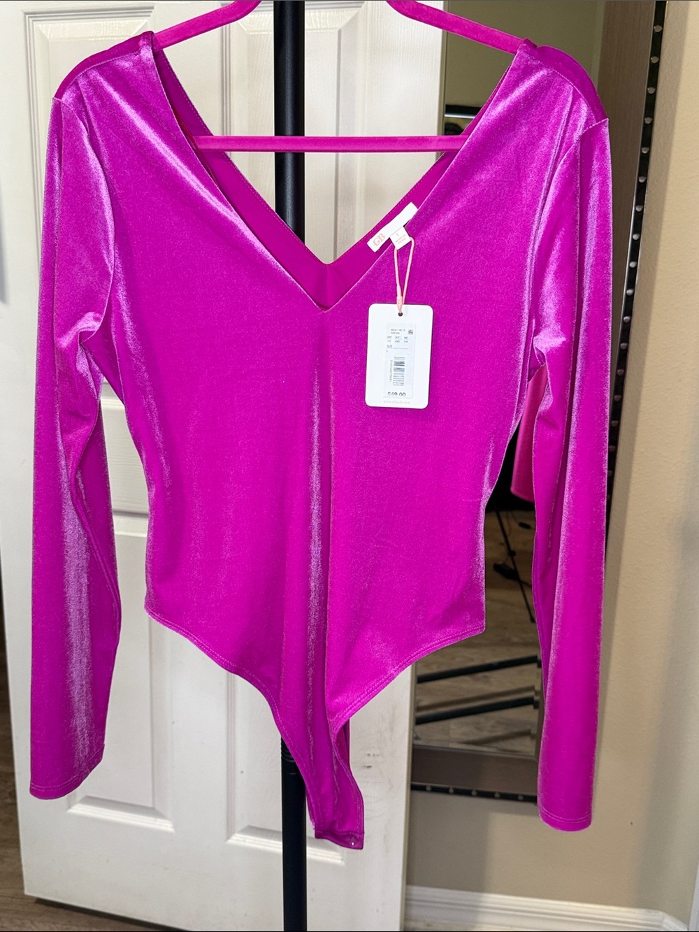 Gianni Bini Fuchsia V-Neck Long-Sleeve Bodysuit